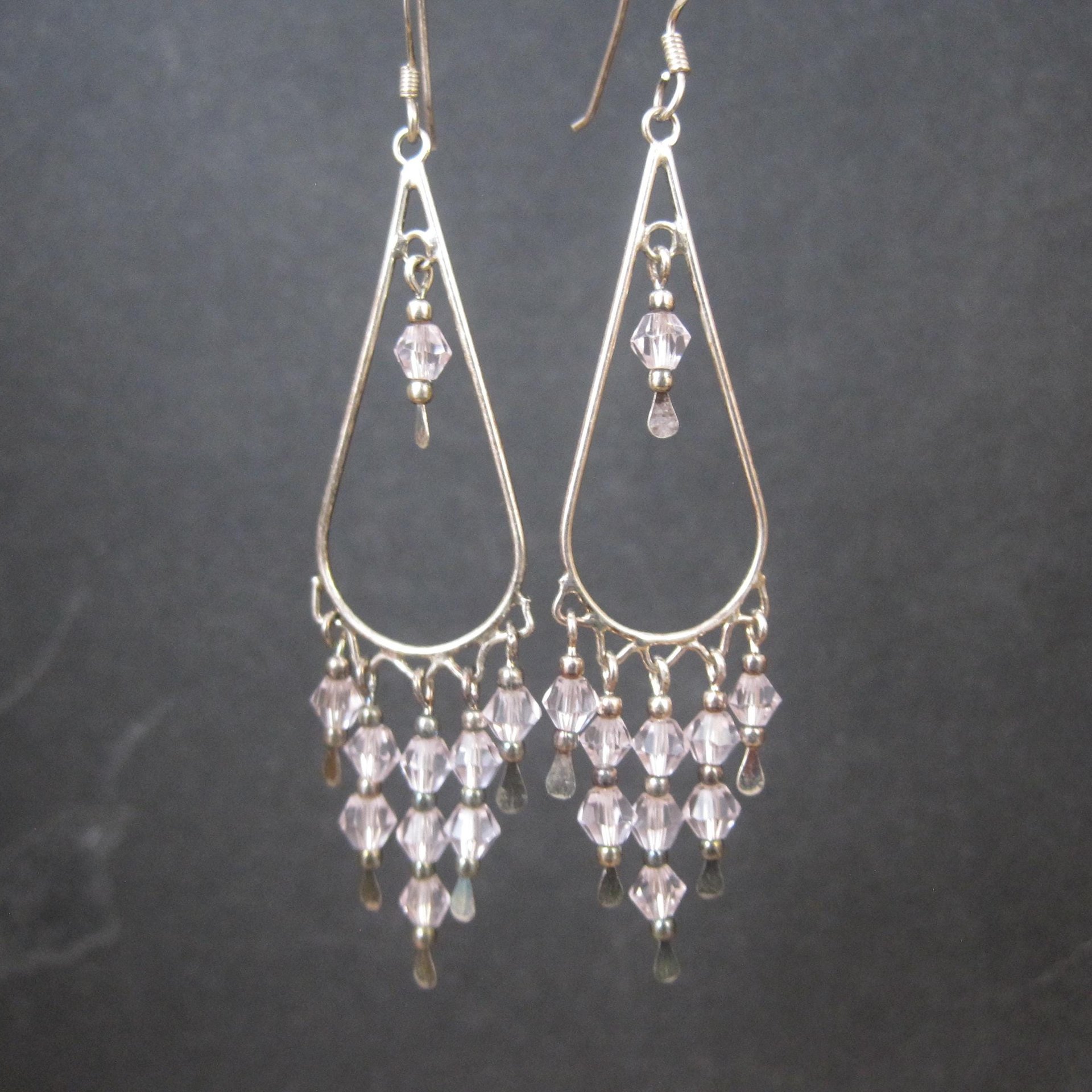 Long Vintage Sterling Pink Crystal Earrings