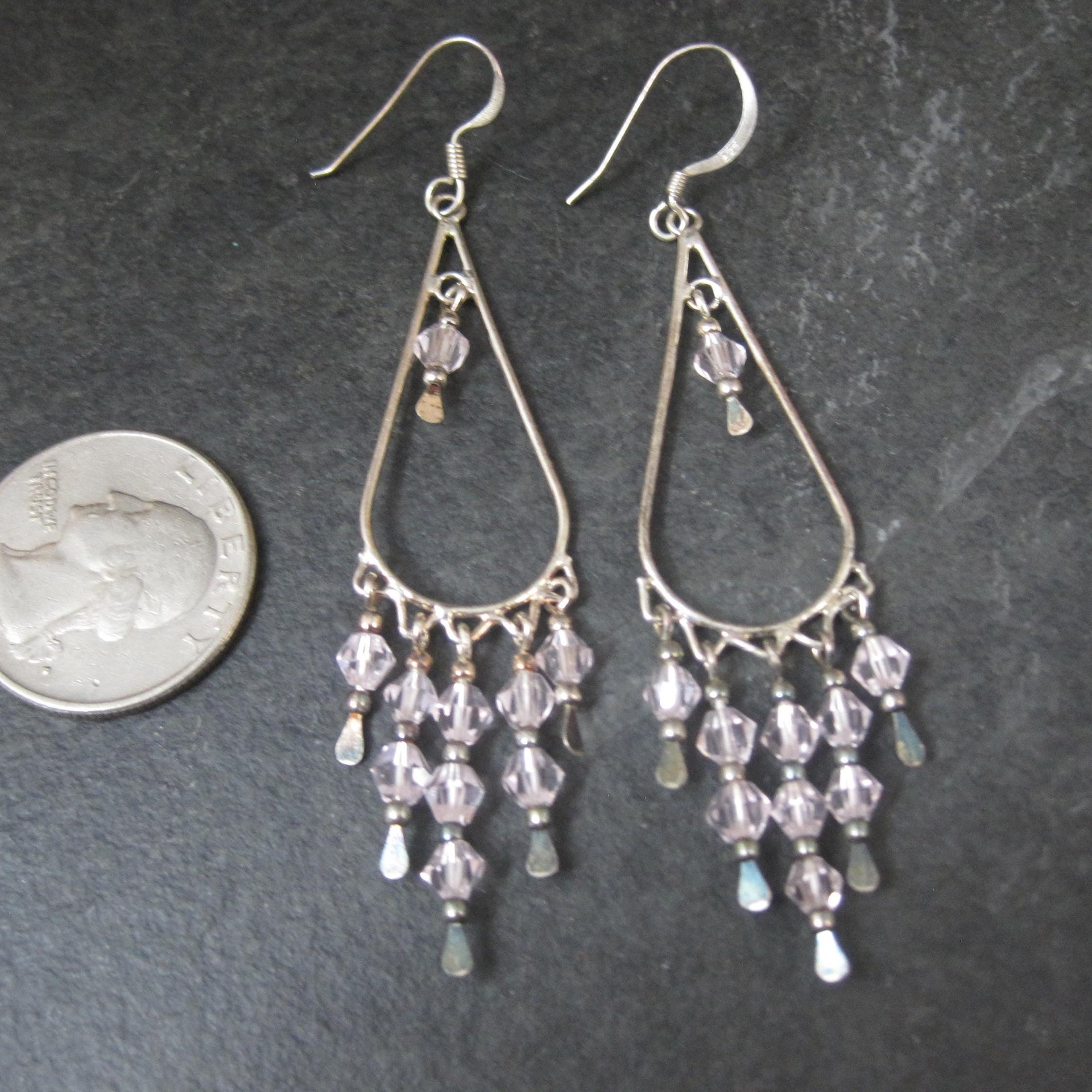 Long Vintage Sterling Pink Crystal Earrings