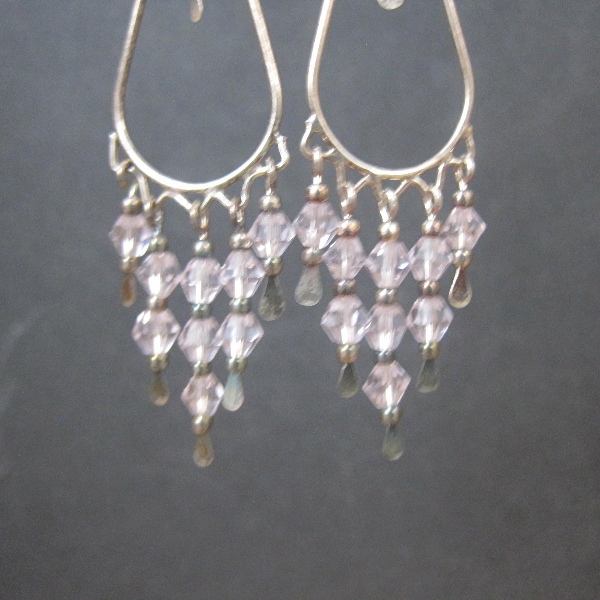 Long Vintage Sterling Pink Crystal Earrings