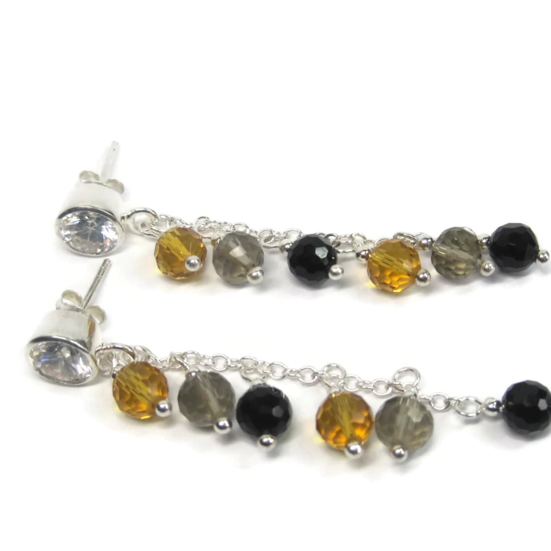Earthy Sterling Crystal Dangle Earrings