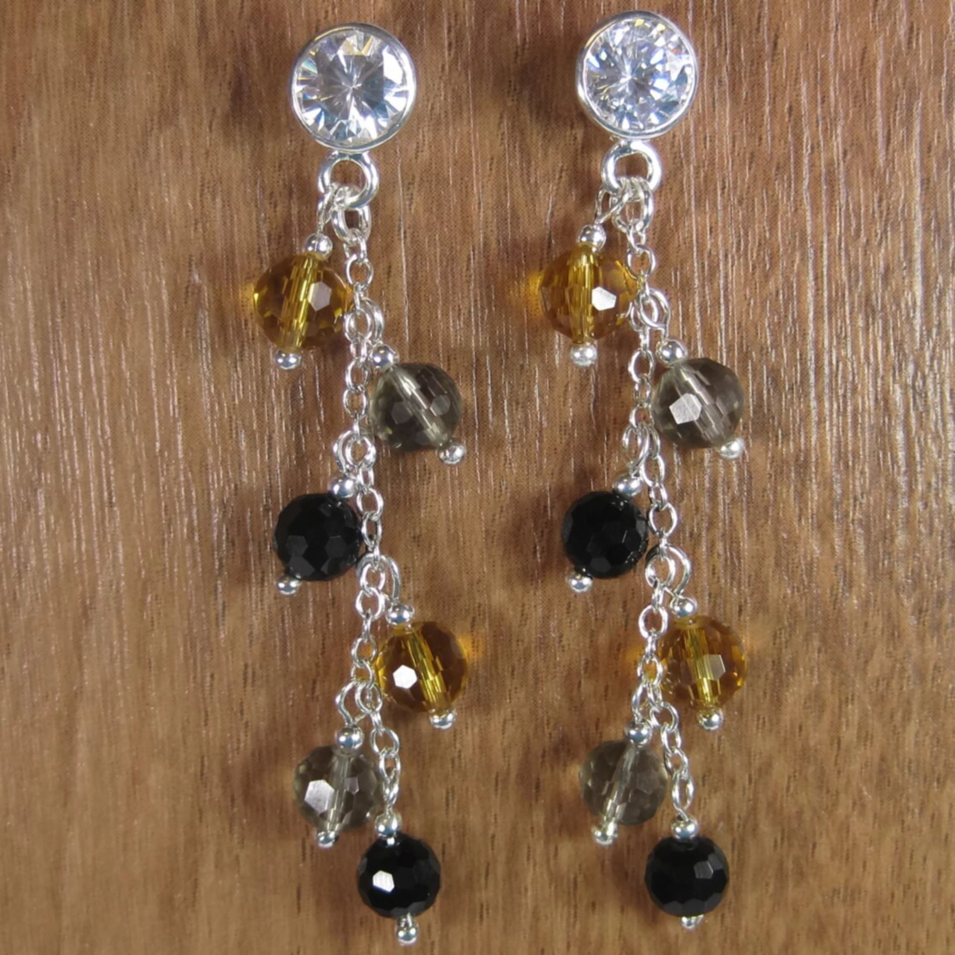 Earthy Sterling Crystal Dangle Earrings
