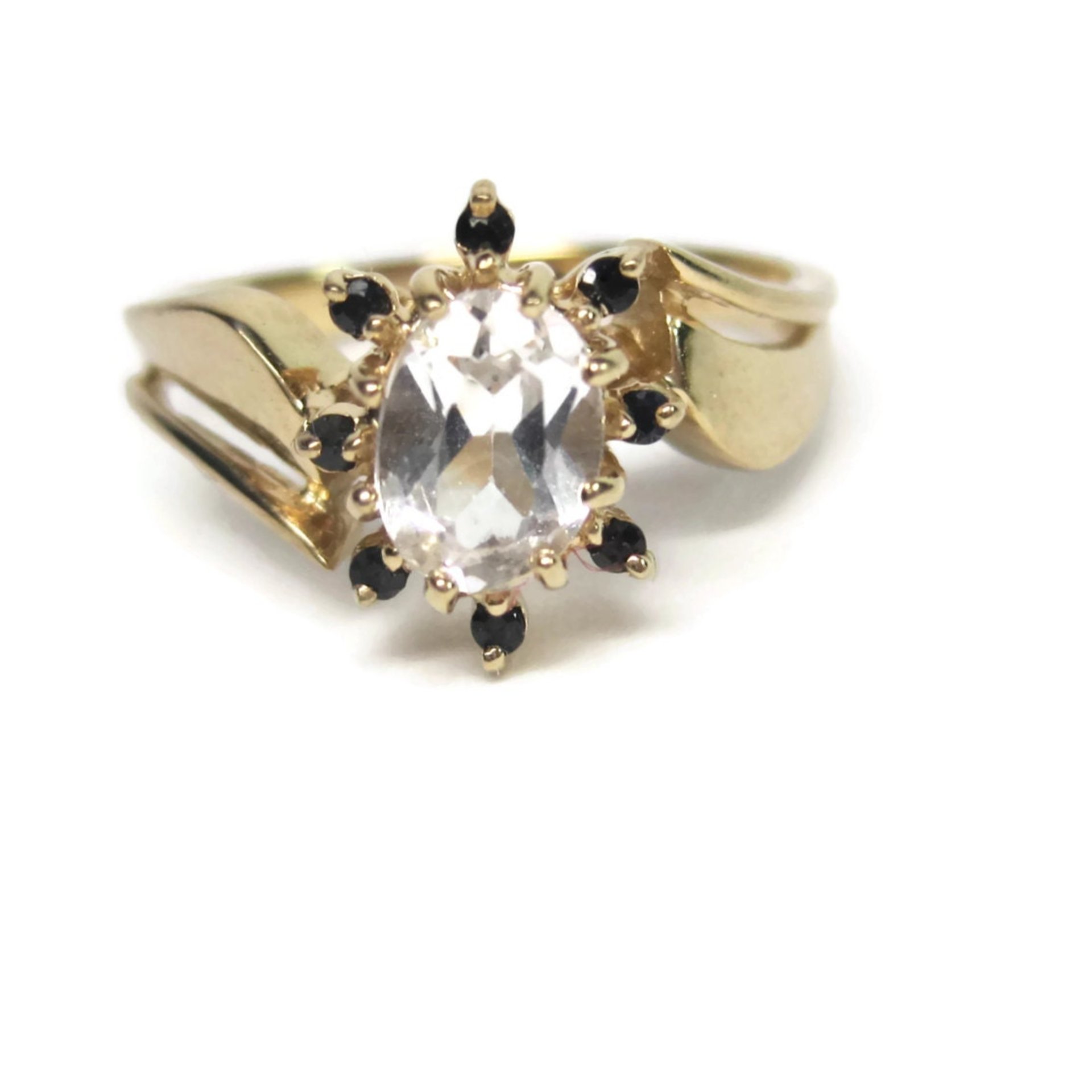 Estate 14K White Sapphire Black Spinel Ring Size 7