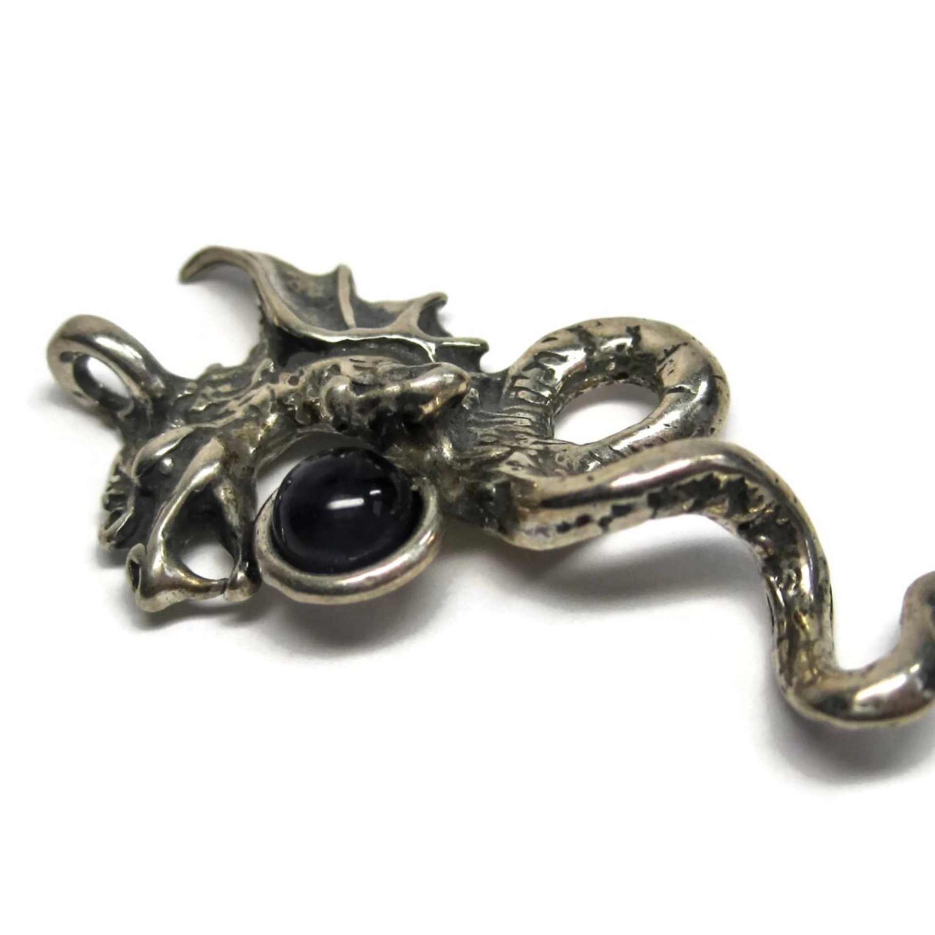Vintage Sterling Iolite Winged Dragon Pendant