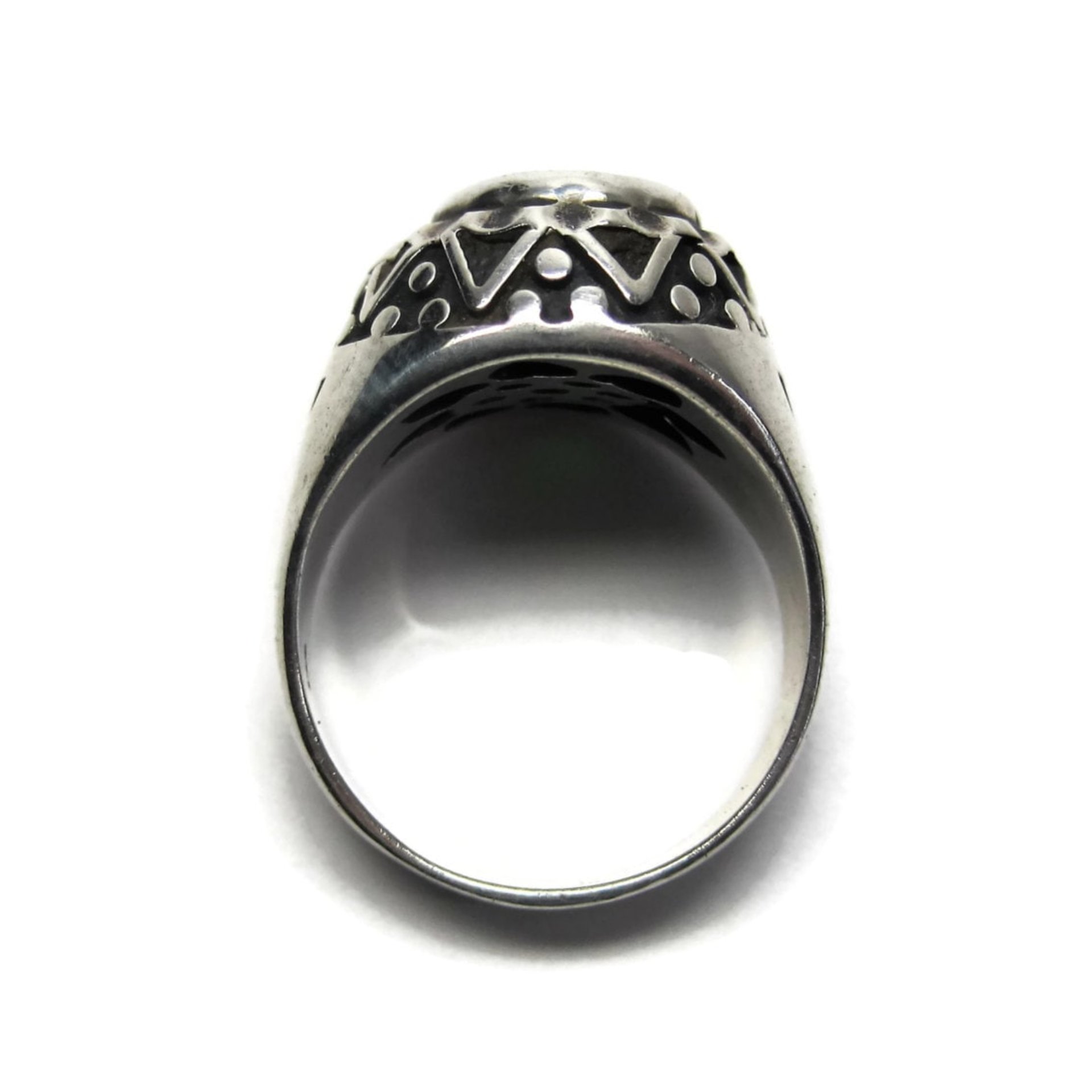 Mens Vintage Sterling Green Roman Glass Ring Size 11