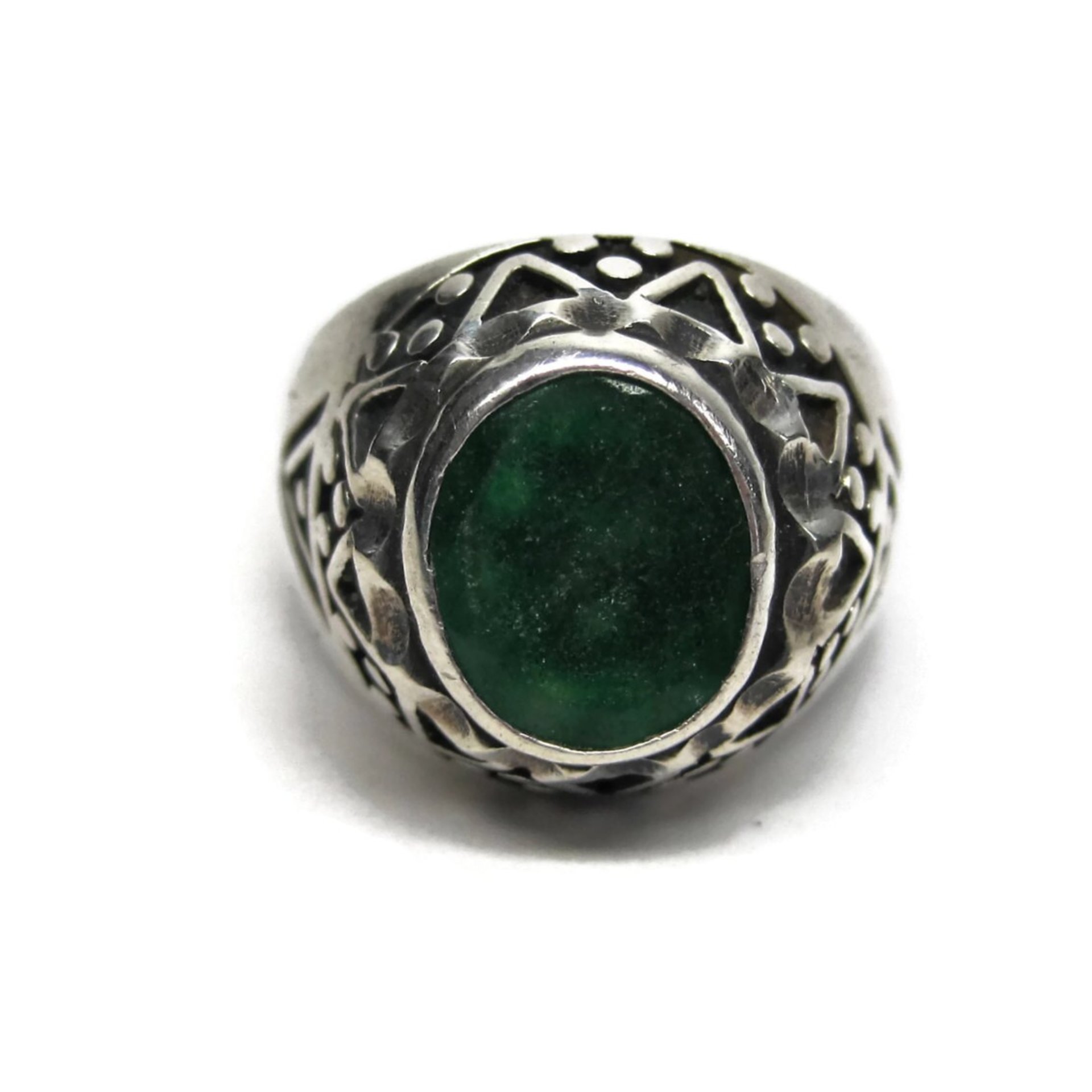Mens Vintage Sterling Green Roman Glass Ring Size 11