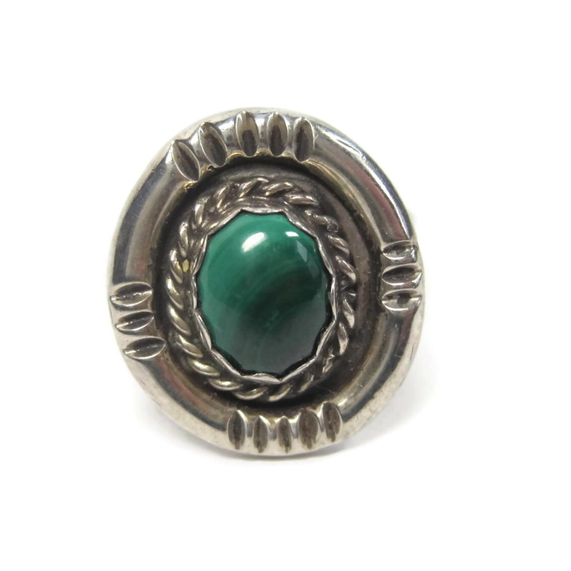 Vintage Malachite Ring Navajo Sterling Size 6