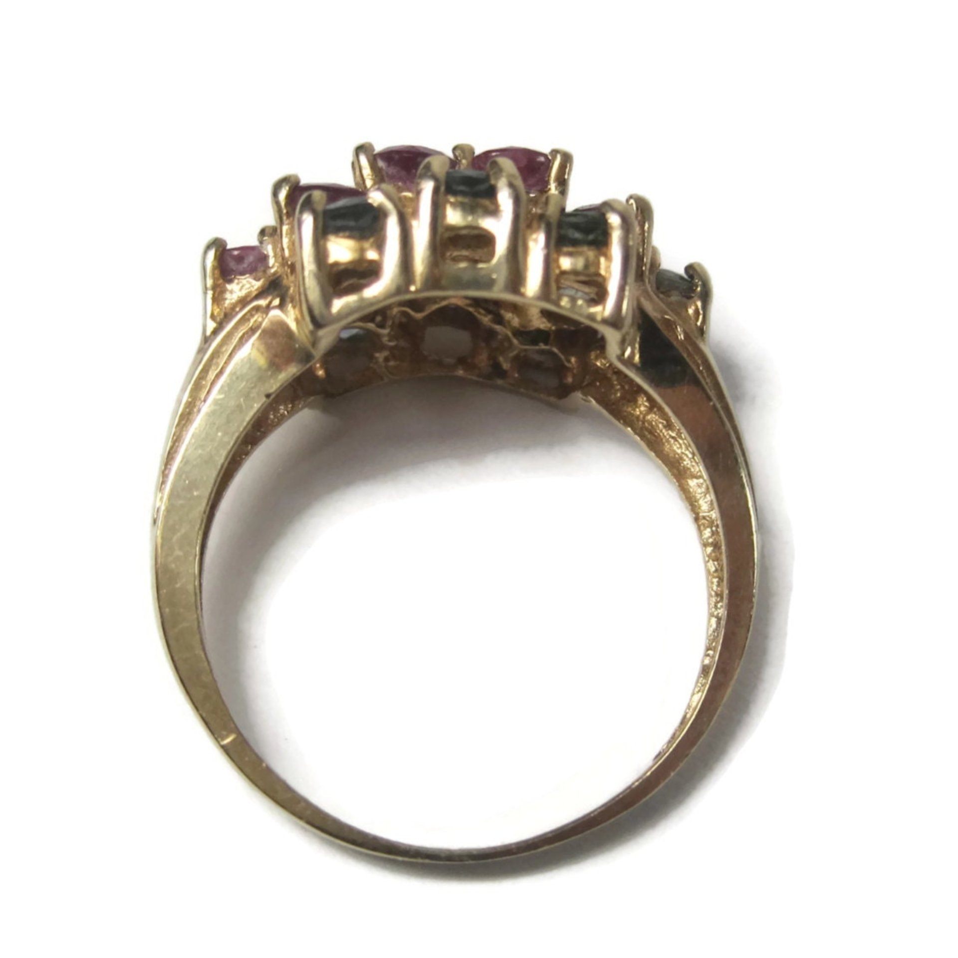 Unusual Vintage 10K Ruby Spinel Topaz Cluster Ring Size 7
