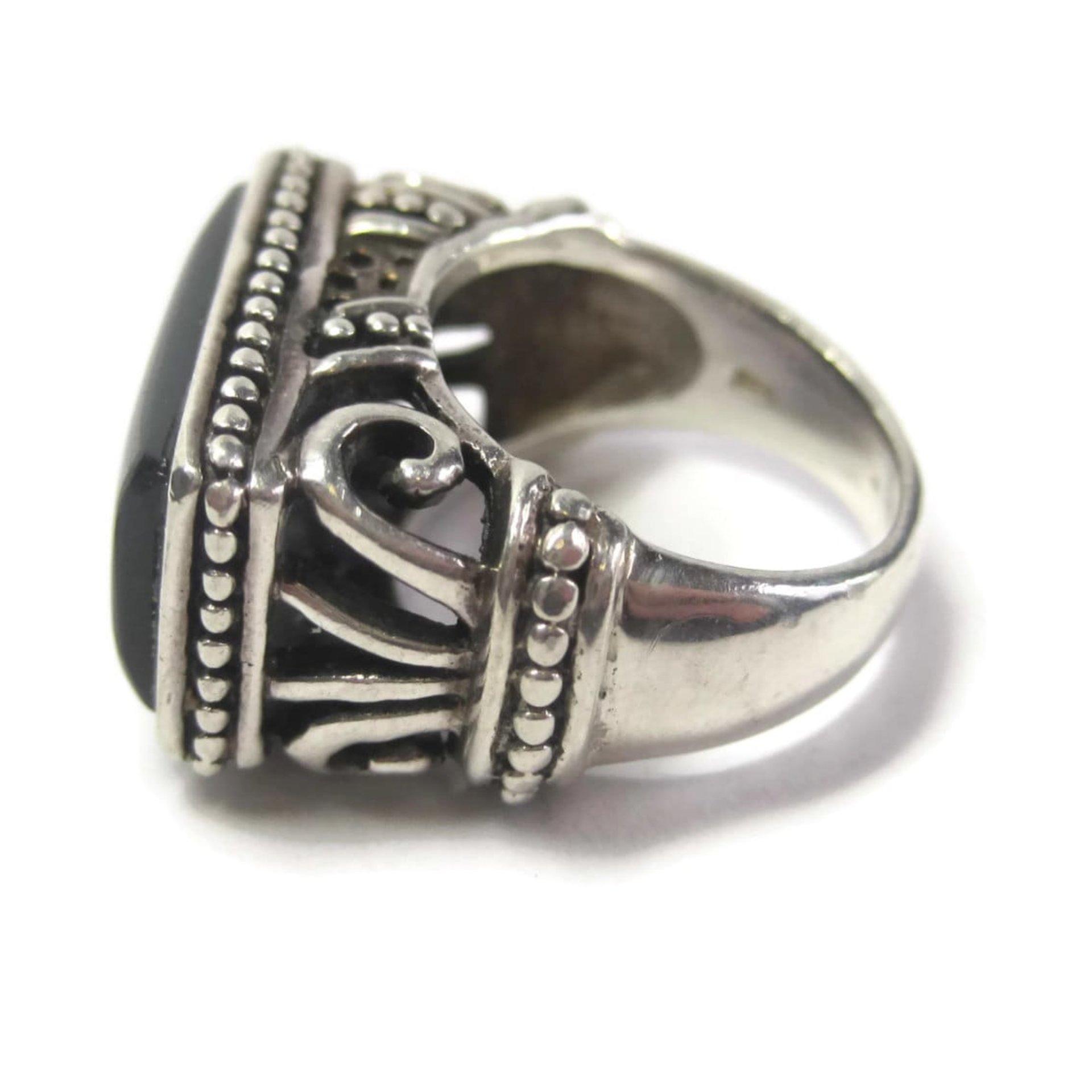 Gothic Vintage Sterling Onyx Filigree Ring Size 6