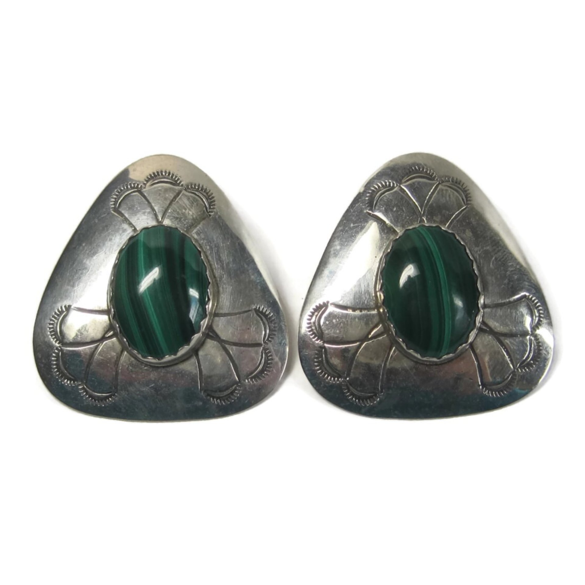 Vintage Navajo Sterling Malachite Earrings