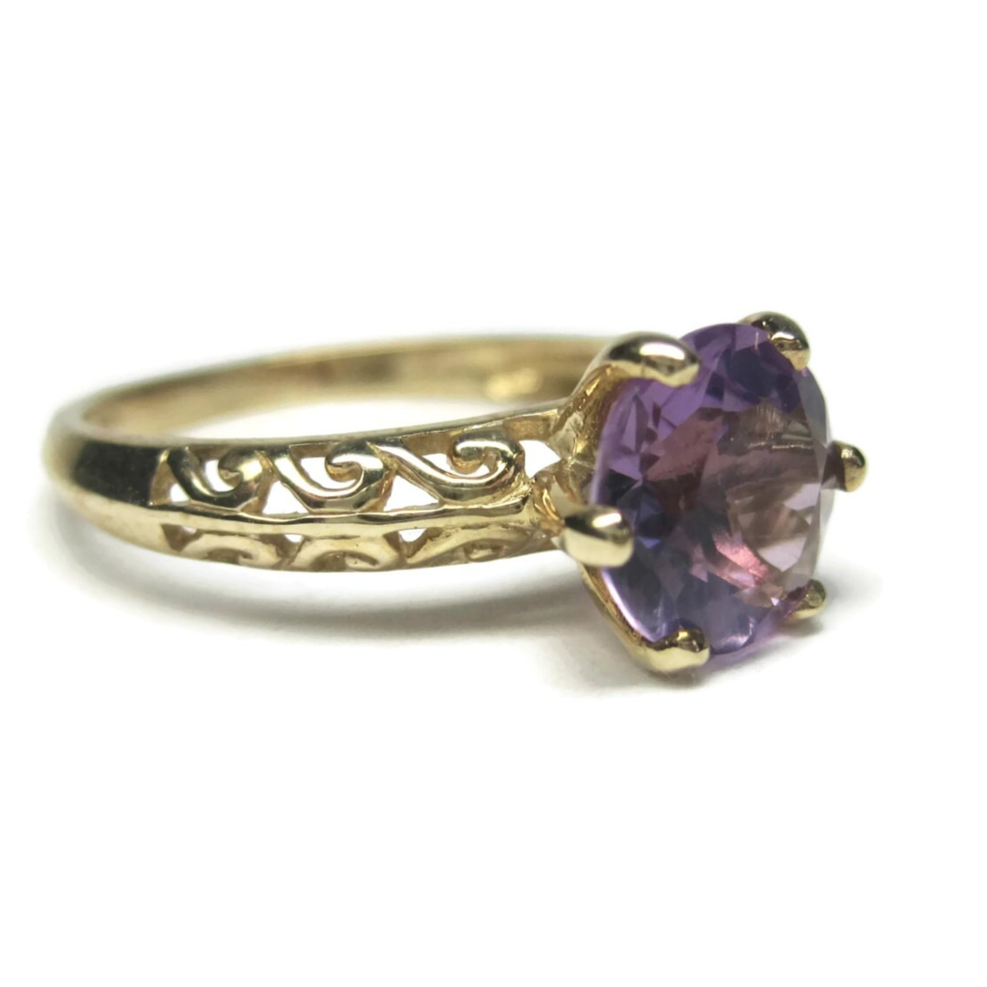 90s Vintage 10K Filigree Amethyst Solitaire Ring Size 7