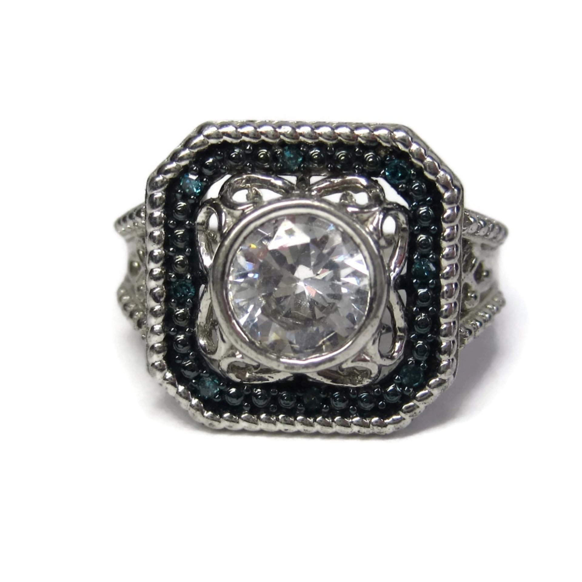 Chunky Handset 1.25 Carat Cubic Zirconia Blue Diamond Cocktail Halo Ring Size 9
