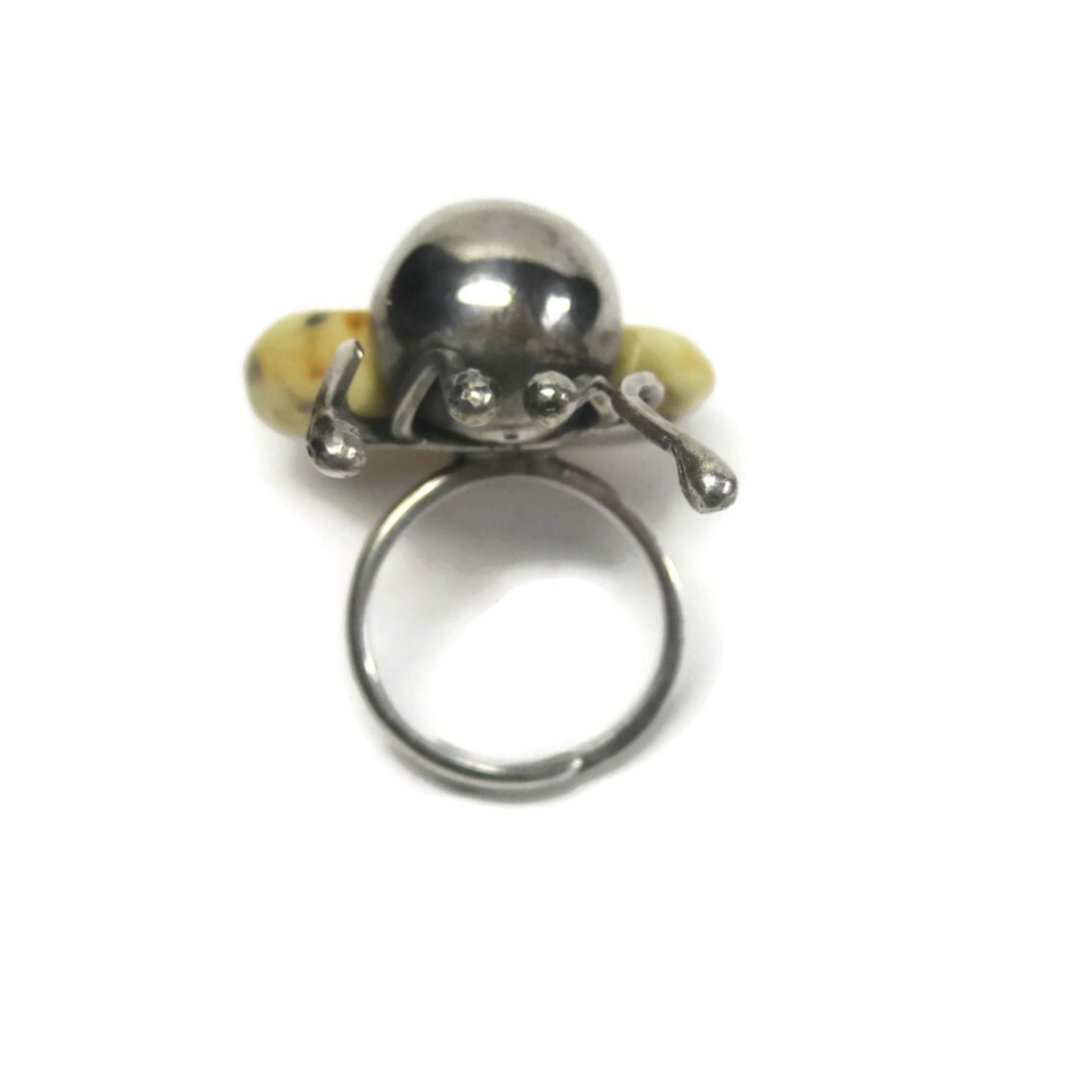 Vintage Artisan Sterling Baltic Egg Yolk Amber Beetle Bug Ring