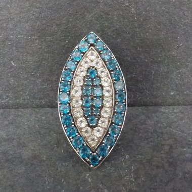 Large Sterling Silver Blue & White Topaz Eye Ring Size 6