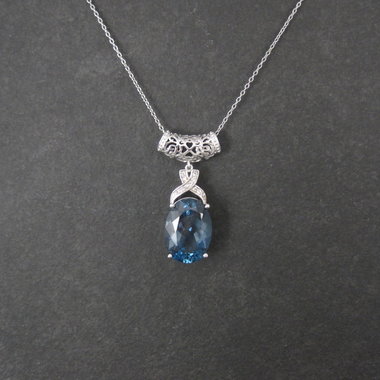 16 Carat London Blue Topaz Pendant Necklace Sterling Silver