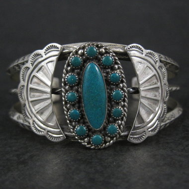 Southwestern Sterling Cluster Cuff Bracelet 6.25 Inches