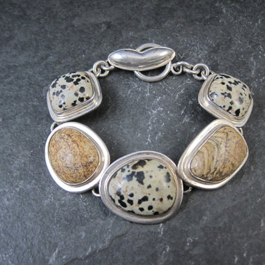 Heavy Sterling Silver Dalmatian and Picture Jasper Toggle Bracelet