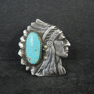 Huge Navajo Turquoise Chieftain Indian Head Ring Size 8