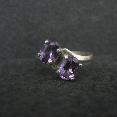 Toi et Moi Amethyst and Sterling Silver Ring Size 6