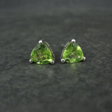 Sterling 2.30 Carat Trillion Cut Peridot Stud Earrings Chuck Clemency