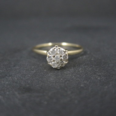 Dainty Vintage 10K High Set Diamond Cluster Ring Size 6