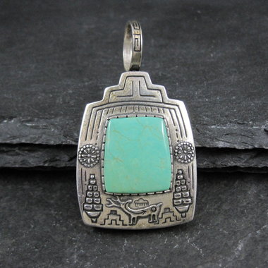 Carol Felley Turquoise Reversible Kachina Pendant Sterling Silver