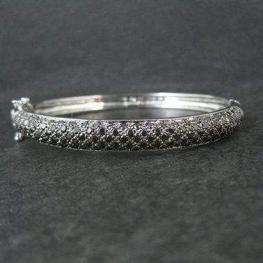 Sterling Silver Black Tourmaline Bangle Bracelet 6.75"