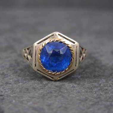 Antique 14K Blue Glass Ring Size 7.5