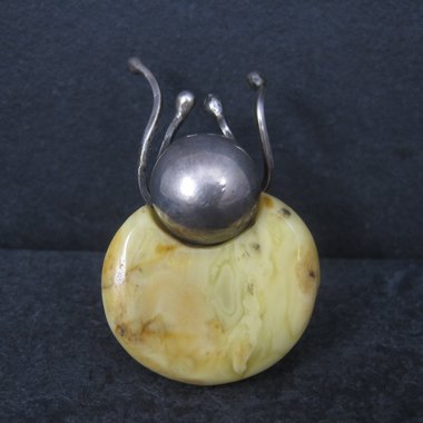Vintage Artisan Sterling Baltic Egg Yolk Amber Beetle Bug Ring