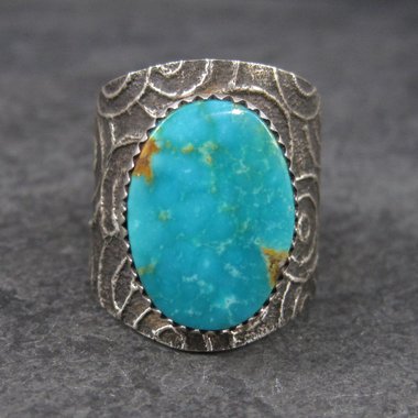 Vintage Tufa Cast Turquoise Ring Native American Size 11