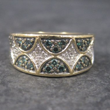 Wide Vintage 14K .42 Carat Blue and White Diamond Band Ring Size 6