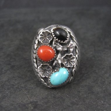 Heavy Vintage Navajo Coral Turquoise Tigers Eye Ring Size 9 Frances Jones