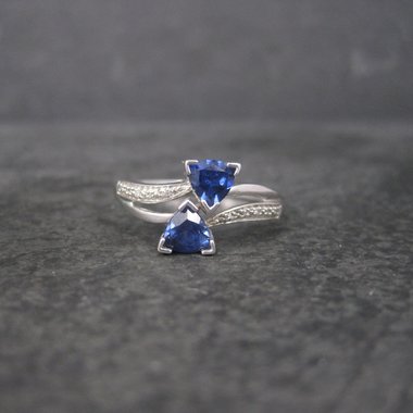 Vintage 90s 10K White Gold Sapphire Diamond Ring Size 9.75