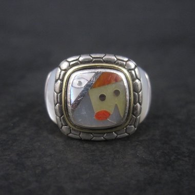 Vintage Sterling 18K Picasso Inlay Ring Size 5.5 Grossbardt