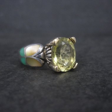 Vintage Sterling 18K Lemon Quartz Inlay Butterfly Ring Size 8 Asch Grossbardt