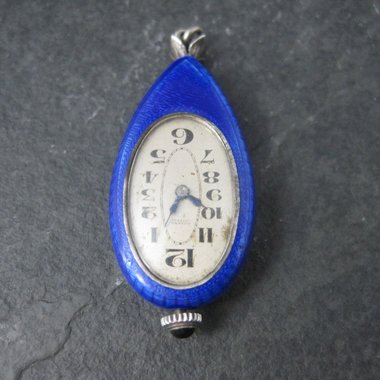 Ahrens Lucerne Art Deco Sterling Blue Enamel Watch Pendant