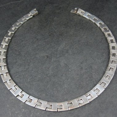 Heavy Vintage Mexican Sterling Link Necklace Choker 16 "