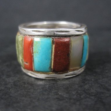 Vintage Sterling Inlay Ring Size 7 Navajo Edison Cummings