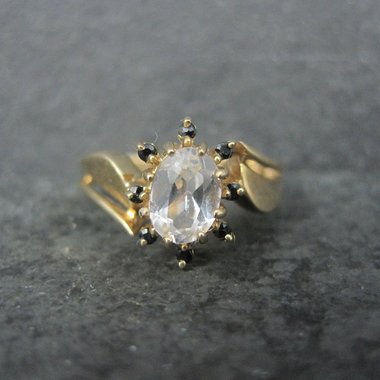 Estate 14K White Sapphire Black Spinel Ring Size 7