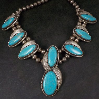 Vintage Navajo Turquoise Necklace Fred Guerro Sterling Silver