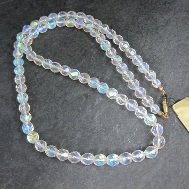 Vintage Aurora Borealis Crystal Bead Necklace 25.5 Inches New Old Stock with Original Tag