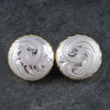 Vintage Western Dome Earrings Estate Sterling Silver Cowgirl Jewelry