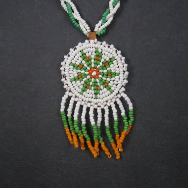 Vintage Sioux Orange Green White Beaded Necklace 26 Inches