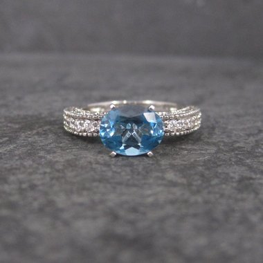 Oval Blue Topaz Engagement Ring Sz 8