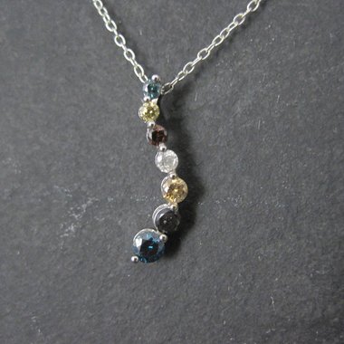 Dainty Vintage 10K Colored Diamond Journey Pendant Necklace