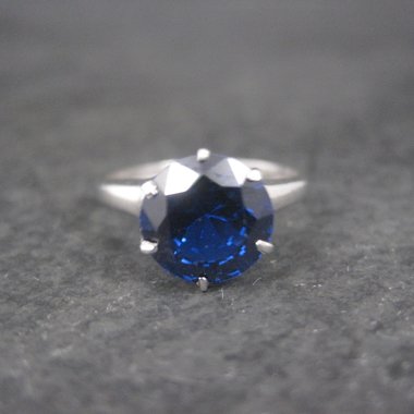 Vintage Sterling Sapphire Solitaire Ring Old New Stock Multiple Sizes UNCAS