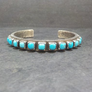 Heavy Native Sterling Turquoise Tufa Cast Cuff Bracelet 6.25 Inches