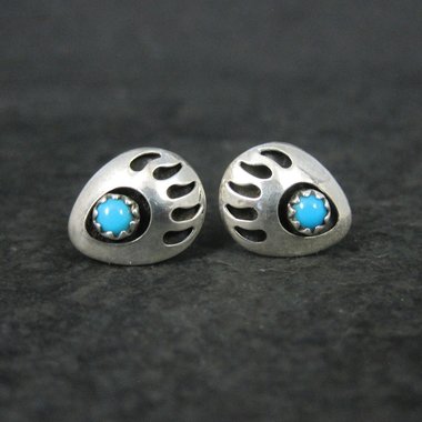Small Sterling Turquoise Bear Paw Earrings