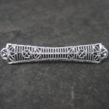Small Antique 10K White Gold Filigree Bar Pin