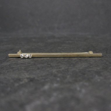 Estate Krementz 14K Faux Diamond Bar Brooch