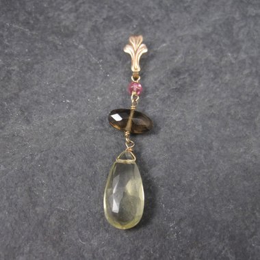 Antique 10K Gold Lavalier Pendant | Quartz Drop Necklace by Esemco Shiman Mfg Co | Edwardian Style Fine Jewelry